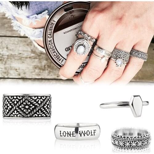7pcs/Set Retro Antique Silver Plated Rings Bohemian Midi Finger Knuckle Rings Set for Women Vintage Punk Party Jewelry Shellhard