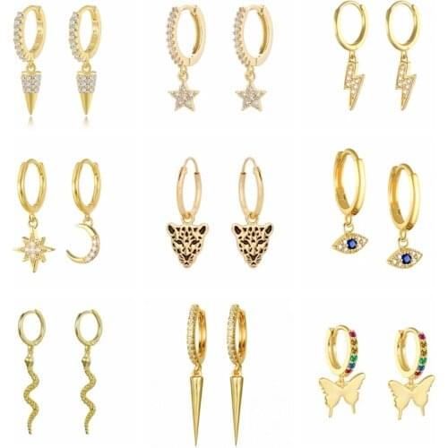 Aide 925 Sterling Silver Cubic Zirconia Sun Moon Star Pendant Hoop Earrings For Women Evil Eyes Butterfly Cactus Huggie Earring