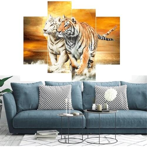 HUACAN Diamond Embroidery Sale Animal 4pcs Diamond Painting Tiger Full Square Pictures Of Rhinestone Mosaic Multi-picture