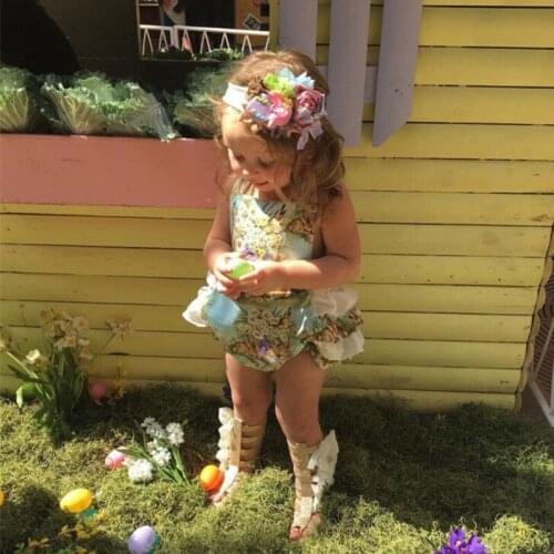 Summer Newborn Toddler Baby Girls Cute Easter Bow Flower Sleeveless Belt Bodysuit Tutu Jumpsuit Kids Sunsuit Clothing Wholesale