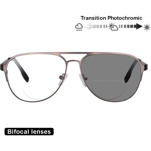 Transition Photochromic Bifocal Reading Glasses Optical Hyperopia Metal Frame UV400 Sunglasses