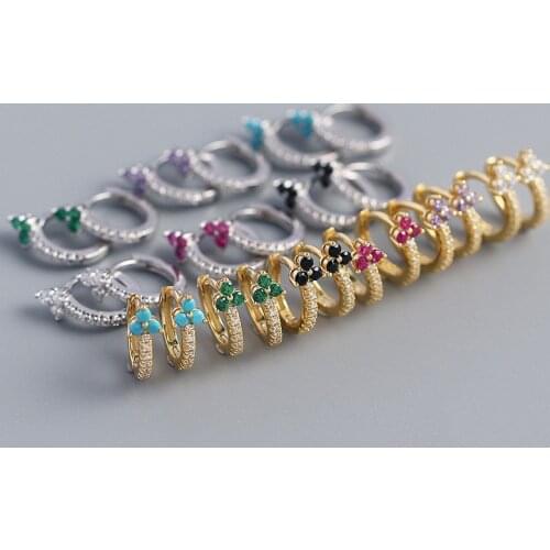 INZATT Real 925 Sterling Silver Colored Zircon Hoop Earrings For Fashion Women Minimalist Fine Jewelry Hiphop Accessories Gift