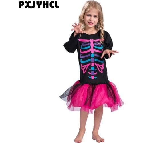Halloween Girl Skeleton Cosplay Costume Kid Fancy Corolful Skull Dresses Party Costumes Children Masquerade Performance Scary