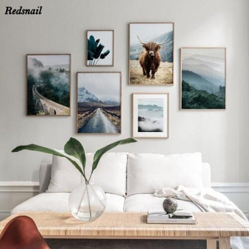 Nature Fog Highland Cow Mountain Scenery Wall Art Diamonds Embroidery DIY Diamond painting 5D Full Drill mosaic Landscape EE908