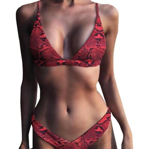 Sexy Snake Print Bikini 2019 bandeau Swimsuit Women V bottoms Thong Swimwear Female Two pieces Bikini Set brazilian Bathing Suit