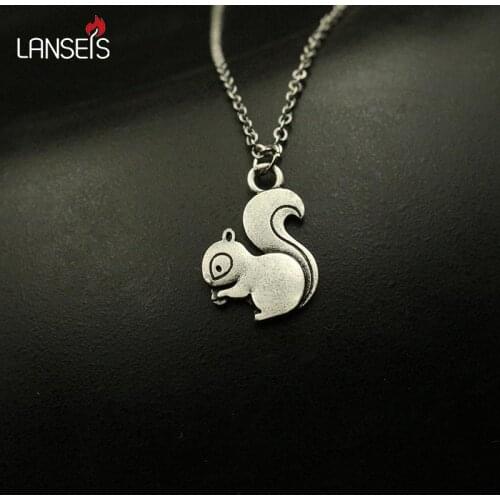Lanseis 1pcs cute animal necklace pendant women little squirrel pendant
