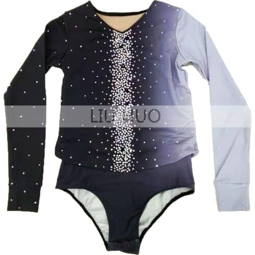LIUHUO Figure Skating Top Mens Boys' Ice Performance Costume Competition Long Sleeve Dance Tights Leotard Black Children Adult