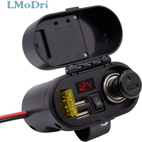 LMoDri Motorcycle Multi-function 4 in 1 Electronic Clock Type Cigarette Lighter Dual Ports USB Charger Waterproof