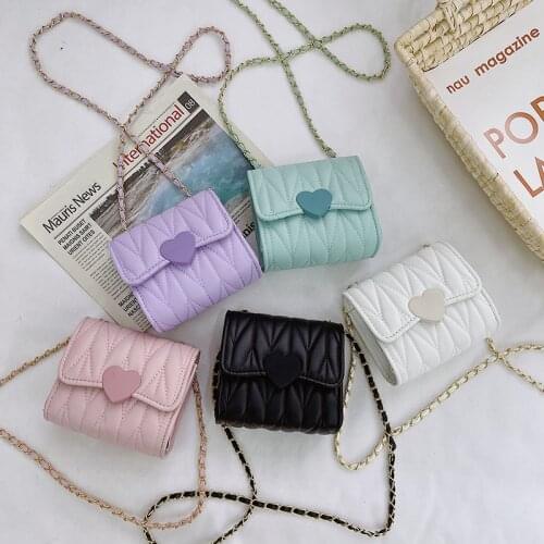 Fashion Heart Baby Girls Small Shoulder Bags Kids Coin Purse Accessories Handbags Lovely Childrens Mini Square Messenger Bag