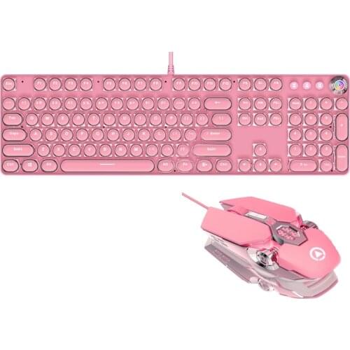 Rechargeable Pink Keyboard and Mouse Set for Gamer Notebook PC 2.4GHz Wireless Keyboard White Backlit and 2400DPI Wireless Mouse