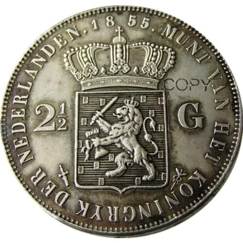 Netherlands,1855 2 1/2 Gulden Willem lll Silver Plated Copy Decorative Coin