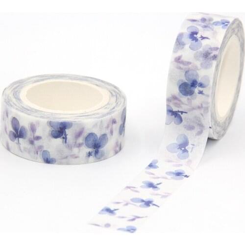 New Arrival 1PC 15MM*10M White Blue Flower Washi Tape Wide Sticky Adhesive Tape Scrapbooking Album DIY Decorative Paper Tape