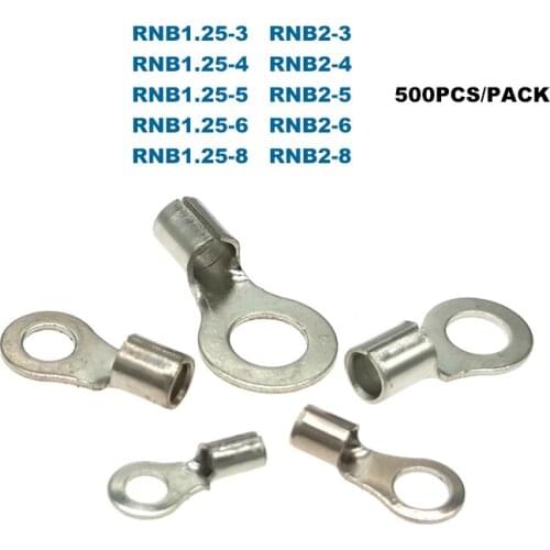 500Pcs Ring Bare Cord End Crimp Terminals Electrical Naked Wire Connector RNB1.25 RNB2 Cable Ferrules 22-14AWG 0.5-2.5mm2
