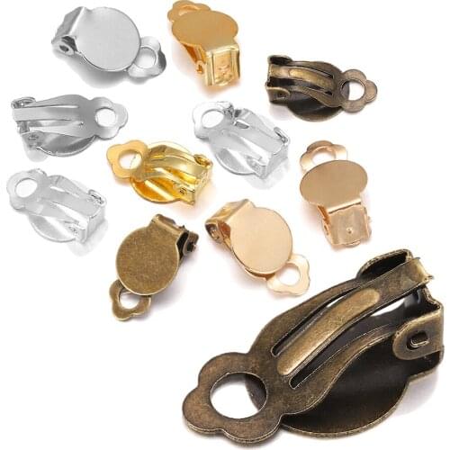 50pcs/lot Gold Ear Clip Base Earrings Blank Setting Fit 10mm Glass Cabochons Earring Findings DIY Jewelry Making Supplies