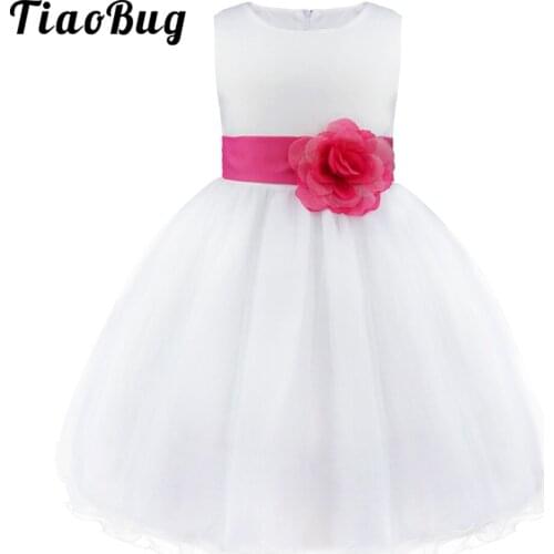 TiaoBug Summer Kids Toddler Girls Navy Blue Flower Girls Dress Formal Wedding Pageant Party Dress Stage Performance Costume