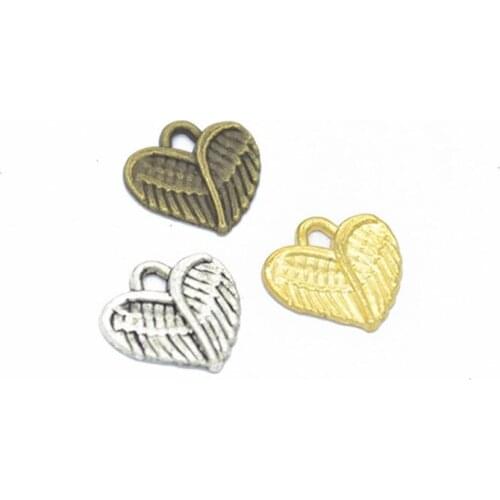 13x13mm 3 Colors Plating Zinc Alloy Heart Wing Charms Pendant For Jewelry Making