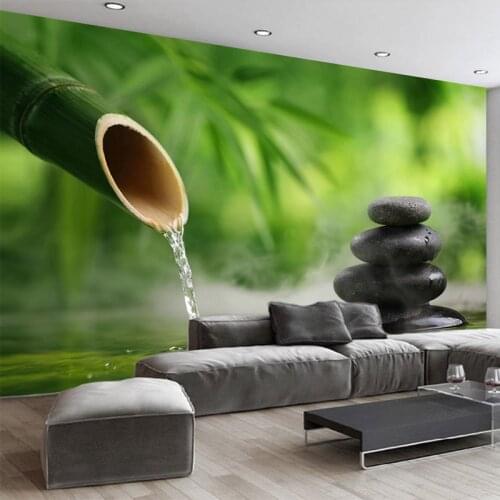 Custom 3D Murals Wallpaper Green Bamboo Stone Photo Wall Paper Living Room Study Background Wall Cloth Papel De Parede 3D Sala