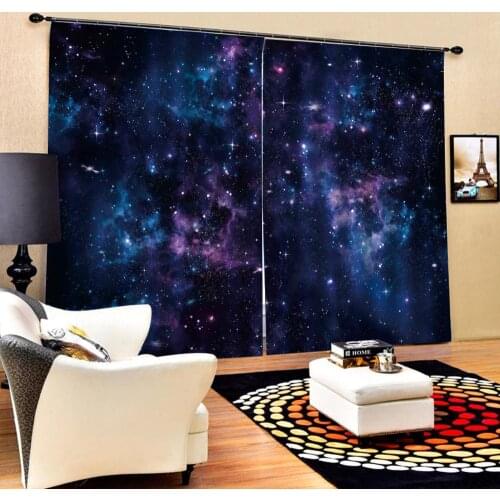 Blue curtains star curtain Nature Art Print, Drapes Living room Bedroom Decor 2 Panels HooksWindow Curtains
