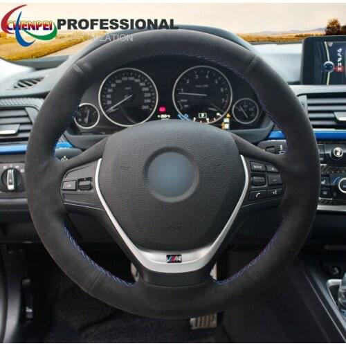 DIY Hand-Sewn Non-Slip Black Suede Car Steering Wheel Cover For BMW 3 Series F30 F34 F22 F23 F32 Car Interior Accessories
