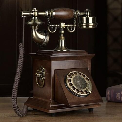 Old-Fashioned Retro Solid Wood Rotating Telephone European-Style Antique American Household Telephone New Chinese Card Holder