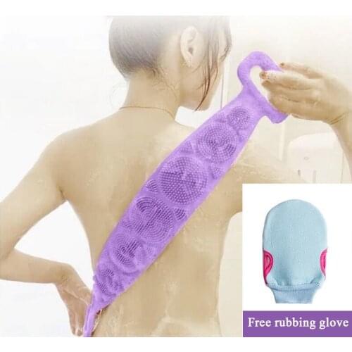 Lengthen silicone Strip Bath towel Massage silicone back scrub belt Double side bath brush Free Bath gloves Bathroom supplies