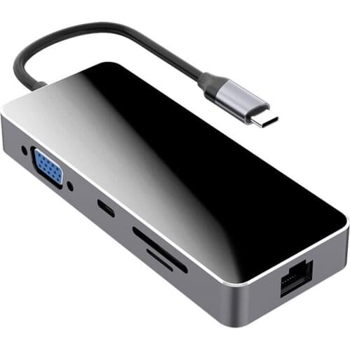 USB HUB 9 In 1 Type C Splitter HDMI + SD + TF + type-C + USB3.0 + VGA Gigabit Ethernet Docking Station