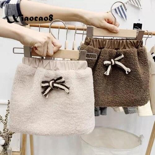 2020 Winter Baby Gilr lmitation Wool Lamb Tutu Skirt Kids Thick Velevt Warm Bow Princess Skirts for Girls 2 3 4 5 6 7 8Years