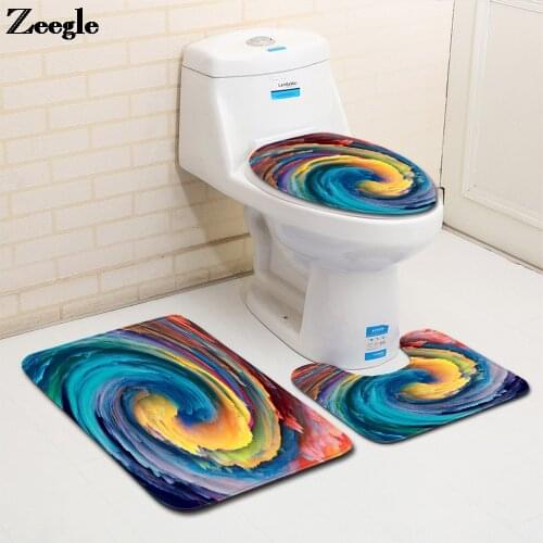 Zeegle Polyester Toilet Mat Bathroom Decor Bath Mat Set Shower Room Anti Slip Foot Rug Absorbent Toilet Seat Cover Mat