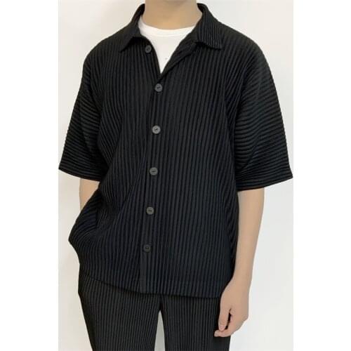 Miyake pleated casual suit jacket Korean style loose summer short sleeve shirt button blazers