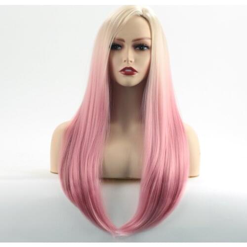 Louise Hair Women Pink Ombre 24 Inches Long Straight Synthetic Wig with Side Part for Halloween Cosplay Costume Party
