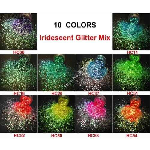 10 Iridescent Rainbow Colors Nail Glitter Mix Hexagon Paillette Shape for Nail Art Body Makeup Glitter Craft FacePainting DIY