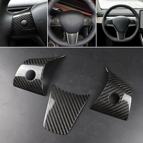 100% Real Dry Carbon Fiber Interior Steering Wheel Cover Trims Accessories for Tesla Model 3 2017 2018 2019