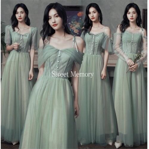 2021 Green Bridesmaid Dresses Long Tulle Lace Wedding Party Robe Sweet Memory Formal Gown Sweet Memory Graduation Robes