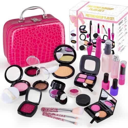 21Pcs Pretend Play Simulation Cosmetic Makeup Handbag Toys For Girls Children Educational Toys Birthday Gift - Rosy Pink PU Bag