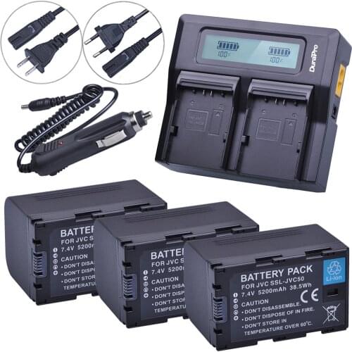 3x 5200mAh SSL-JVC50 Bateria +LCD Quick Charger for JVC SSL-JVC50 GY-HMQ10 GY-LS300 GY-HM200 GY-HM600 GY-HM600EC GY-HM650 Camera