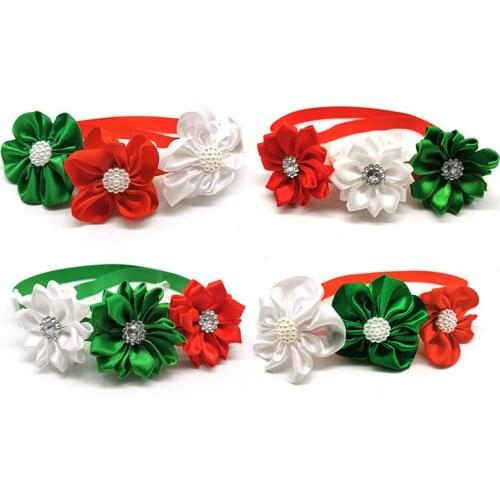 50/100pcs Christmas Pet Dog Bow Ties Adjustable Necktie with Rhinestone Pearl Puppy Dog Cat Grooming Product Dog Accessories