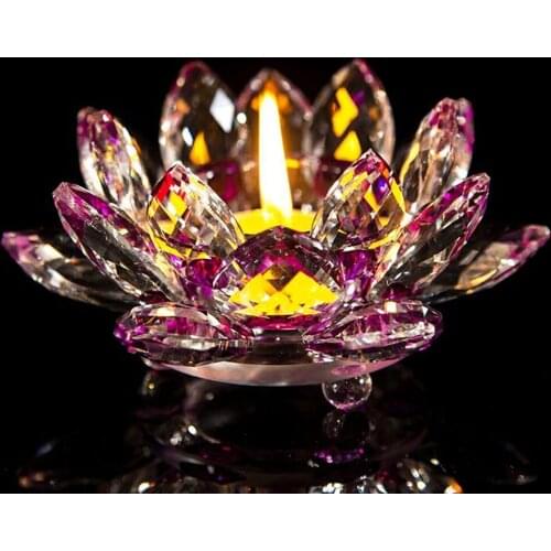 7 Colors Lotus Crystal Candle Holders Glasslotus Flower Tea Light Holder Buddhist Candlestick Creative Party Wedding Decoration