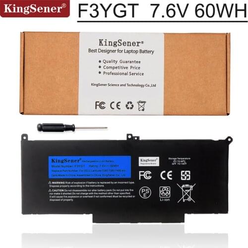 Kingsener F3YGT Laptop Battery for Dell Latitude 12 7000 E7280 E7290 E7380 E7390 E7480 E7490 F3YGT 2X39G 7.6V 60WH