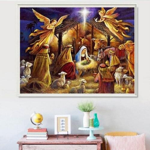 Diamond Painting Cross Stitch Artwork Diy Round Mosaic Full Embroidery Rhinestones Nativity Of The Straw House