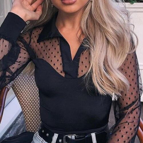 Womens Blouses Sexy Strapless Long-sleeved Mesh Tops Female Black Shirt Slim Long-sleeved Casual Hollow Blouse Femme Blusas Y2K