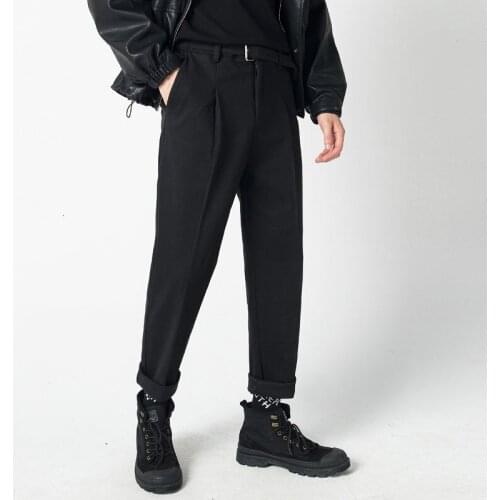 2020 Winter British mens loose-fitting hair casual Suit pants men hanging feeling straight trousers Hot Sale