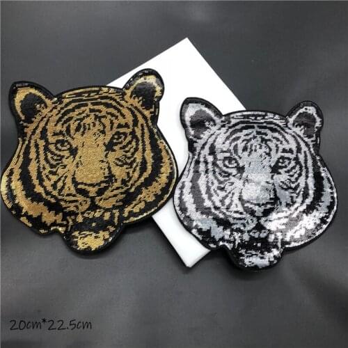 Buena suerte New Tiger Sequin Patch Iron on Cartoon Patches Rainbow Horse DIY Sewing Accessories Decoration for Clothes Badge