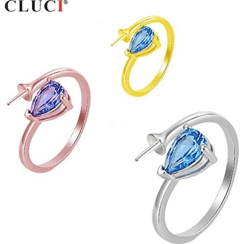 CLUCI Elegant Sing Triangel Blue Zircon Silver 925 Women Ring Jewelry Adjustable Rose Gold Fashion Ring SR2080SB