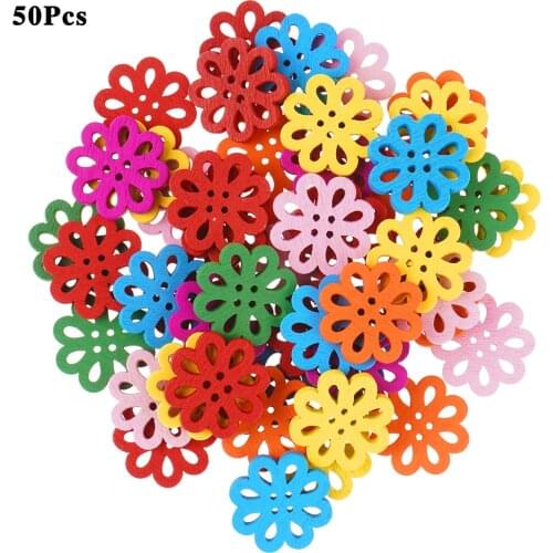50 Wooden Buttons Plum Blossom Shaped Buckles DIY Scrapbooking Home Decor Fasteners Sewing Wood Botones for Clothing Accessories