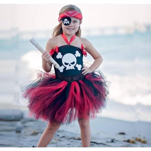Skull Pirate Girls Halloween Costume Tutu Dress Kids Girls Tulle Dress Teen Girls Cosplay Costume Carnival Party Dresses Vestido