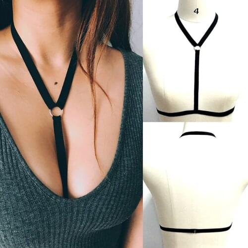 Womens Bondage Bra Black Body Harness Sexy Lingerie Spandex Harajuku Pastel Gothic Cage Bra V Collar Halter Bra