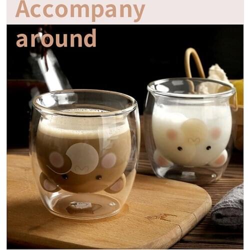 Creative Cute Bear Double-Layer Coffee Mug Cartoon Home Decoration Animal Milk Glass Cute Christmas Valentine Gift Cup P6