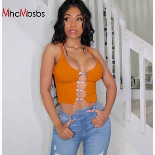 Spaghetti Strap Crop Tops Women Orange Sexy Sleeveless Off Shoulder Club Pin Up Cardigan 2021 Summer Fashion Y2K Camis Top