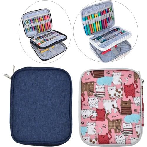 Crochet Hook Case Storage Zipper Bag for Various Crochet Hooks Colorful Cat