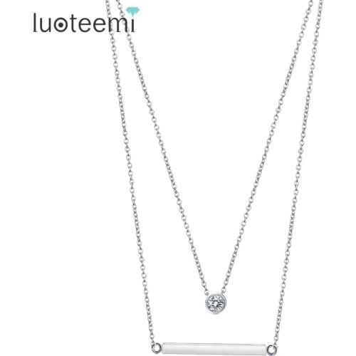 LUOTEEMI New Cheap Layered Chokers Necklace Women 2017 Popular OL Style Necklaces With Clear Zircon Copper Pendant Bijouterie